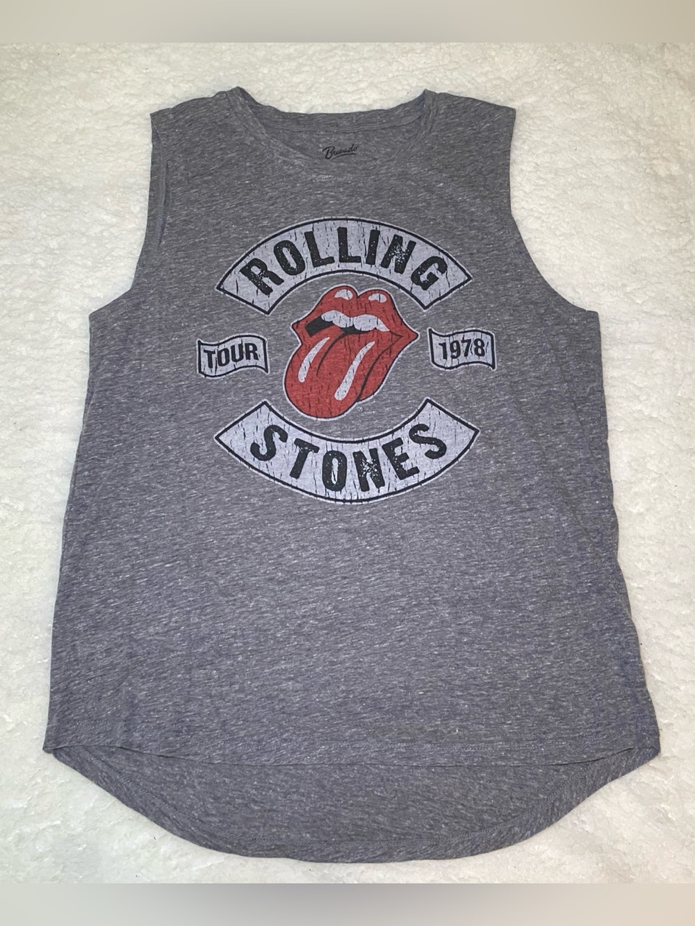 Bravado Gray Rolling Stones Graphic Muscle Tee with Red Tongue
